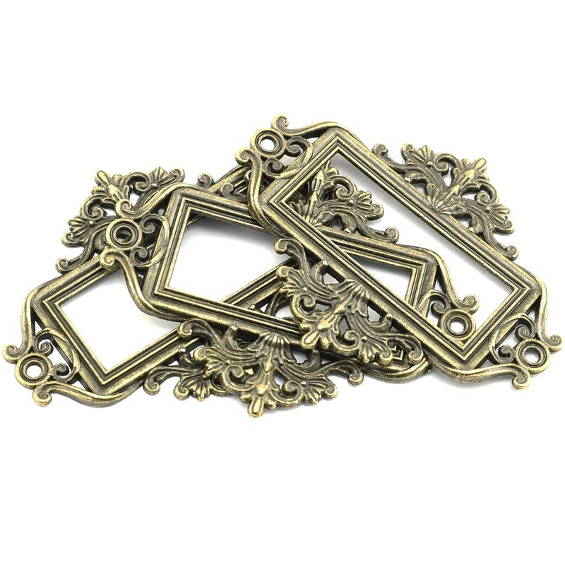 Lind Kitchen 12pcs Lace Label Holder Vintage Retro Metal Decorative Drawer Box Tag Label Card Slot Frame Label Holder (Antique Bronze) - Image 3